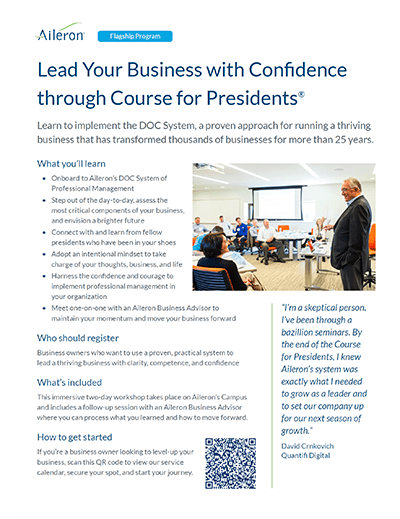 Course for Presidents Service Sheet | Aileron